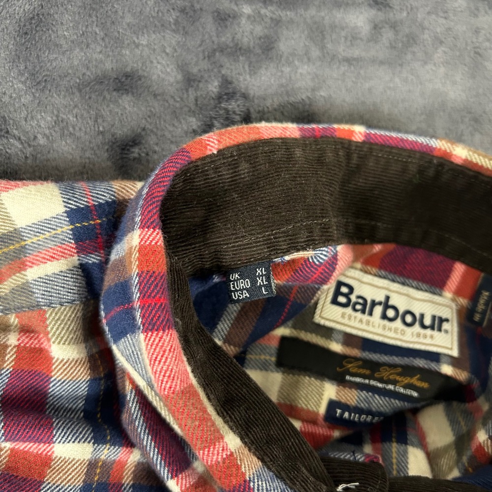 Barbour Button Down Shirt Mens L Multicolor Plaid Sam Heughan Tailored Fit - Picture 4 of 6